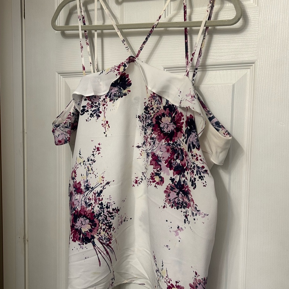 Maurices White Top with Pink and Purple Floral Straps